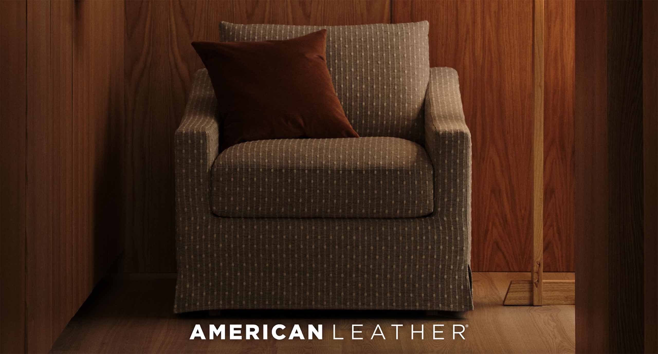 American Leather mid-century modern vignette of swivel chair for All Collections Sale at IDS, November 5 – December 8, 2026.